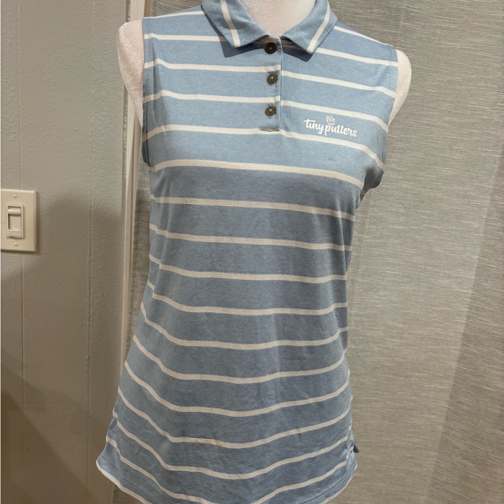 Nike Blue & White Striped Sleeveless Polo Tank